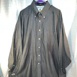 TOMMY  Mens Size XL 17.5/34-35 Long-Sleeve Oxford - Navy Blue Contrasting Stripe